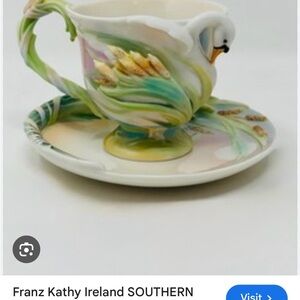 kathy ireland Swan Ceramic Cup and Saucer - Green and White
